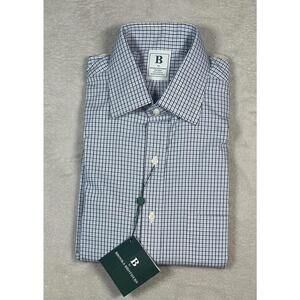 New B by Brooks Brothers Non Iron Dress Shirt 14.5 32/33 Blue Windowpane $90 NWT